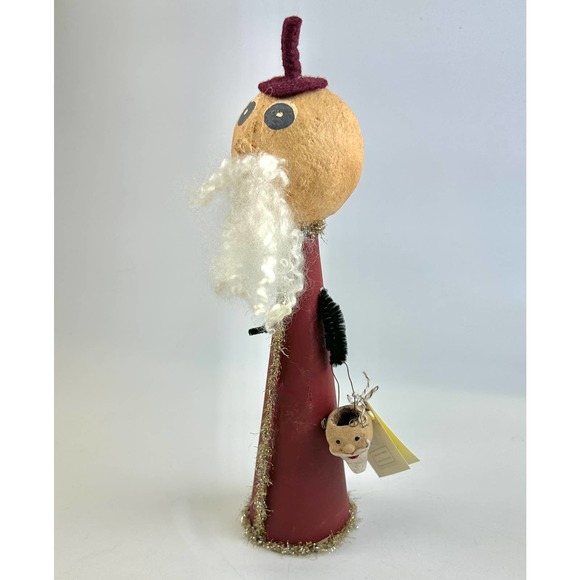Vintage Santa Claus Tree Topper Santa With Cute Head Basket NWT 13" Hand Made - Picture 2 of 14